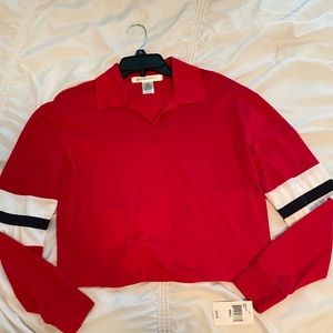 Red Long-sleeve Crop top Sweater